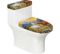 Funda elástica para tapa de inodoro y tanque de inodoro con parte inferior elástica, funda suave para asiento de inodoro, campo floral, caballo y montaña para decoración del hogar, juego de 2