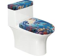 Funda elástica para tapa de inodoro y tanque de inodoro con parte inferior elástica, funda suave para asiento de inodoro, delfín, tortuga, pez para decoración del hogar, juego de 2