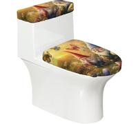 Funda elástica para tapa de inodoro y tanque de inodoro con parte inferior elástica, funda suave para asiento de inodoro, jardín, puesta de sol, Pascua, gnomos florales para decoración del hogar