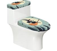 Funda elástica para tapa de inodoro y tapa de inodoro con parte inferior elástica, funda suave para asiento de inodoro de Halloween, gato negro, dibujos animados, bruja para decoración del hogar
