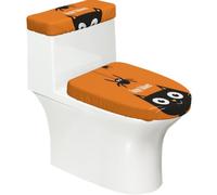Funda elástica para tapa de inodoro y tapa de inodoro con parte inferior elástica, funda suave para asiento de inodoro de Halloween, dibujos animados, gato, arañas, naranja, para decoración del hogar
