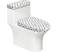 Funda elástica para tapa de inodoro y tapa de inodoro con parte inferior elástica, funda suave para asiento de inodoro, lunares negros sobre blanco, para decoración del hogar, juego de 2