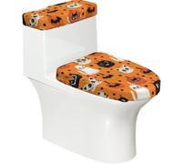 Funda elástica para tapa de inodoro y tapa de inodoro con parte inferior elástica, funda suave para asiento de inodoro, color naranja, cara de gato de dibujos animados para decoración del hogar, juego