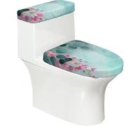 Funda elástica para tapa de inodoro y tapa de inodoro con parte inferior elástica, funda suave para asiento de inodoro, hojas de eucalipto, flores en la parte superior, para decoración del hogar