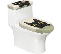 Funda elástica para tapa de inodoro y tapa de inodoro con parte inferior elástica, funda suave para asiento de inodoro con dibujos animados, gato negro, ojos amarillos para decoración del hogar, juego