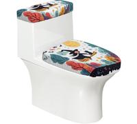 Funda elástica para tapa de inodoro y tapa de inodoro con parte inferior elástica, funda suave para asiento de inodoro de Halloween, dibujos animados, bruja, gato negro, para decoración del hogar