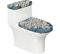 Funda elástica para tapa de inodoro y tapa de inodoro con parte inferior elástica, funda suave para asiento de inodoro, diseño de margaritas en madera azul vieja para decoración del hogar, juego de 2