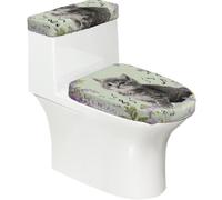 Funda elástica para tapa de inodoro y tapa de tanque de inodoro con parte inferior elástica, funda suave para asiento de inodoro, lindo gatito, gato, notas musicales, flores de primavera para
