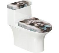 Funda elástica para tapa de inodoro y tapa de tanque de inodoro con parte inferior elástica, funda suave para asiento de inodoro, lindo animal mapache para decoración del hogar, juego de 2