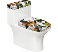 Funda elástica para tapa de inodoro y tapa de tanque de inodoro con parte inferior elástica, funda suave para asiento de inodoro de Halloween, lindo perro, gato para decoración del baño, juego de 2