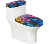 Funda elástica para tapa de inodoro y tapa de tanque de inodoro con parte inferior elástica, funda suave para asiento de inodoro, tarros florales coloridos sobre madera para decoración del hogar