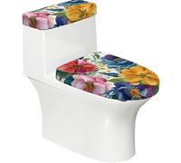 Funda elástica para tapa de inodoro y tapa de tanque de inodoro con parte inferior elástica, funda suave para asiento de inodoro, flores bohemias botánicas para decoración del hogar, juego de 2