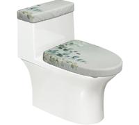 Funda elástica para tapa de inodoro y tapa de tanque de inodoro con parte inferior elástica, funda suave para asiento de inodoro, hojas botánicas de eucalipto en la parte superior para decoración del