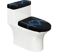 Funda elástica para tapa de inodoro y tapa de tanque de inodoro con parte inferior elástica, funda suave para asiento de inodoro, líneas de electrocardiograma de corazón azul para decoración del hogar