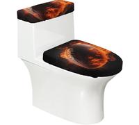 Funda elástica para tapa de inodoro y tapa de tanque de inodoro con parte inferior elástica, funda suave para asiento de inodoro, pelota de rugby en llamas en color negro para decoración del hogar