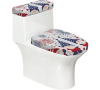 Funda elástica para tapa de inodoro y tapa de tanque de inodoro con parte inferior elástica, funda suave para asiento de inodoro del 4 de julio, gnomos de Estados Unidos sobre madera para decoración