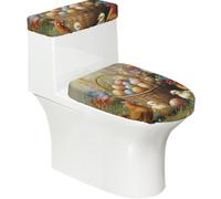 Funda elástica para tapa de inodoro y tapa de tanque de inodoro con parte inferior elástica, funda suave para asiento de inodoro, cesta de Pascua, huevos, pollitos florales para decoración del hogar