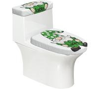 Funda elástica para tapa de inodoro y tapa de tanque de inodoro con parte inferior elástica, funda suave para asiento de inodoro del día de San Patricio, gnomo de la suerte para decoración del hogar