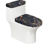 Funda elástica para tapa de inodoro y tapa de tanque de inodoro con parte inferior elástica, funda suave para asiento de inodoro con flores silvestres en la noche oscura para decoración del hogar