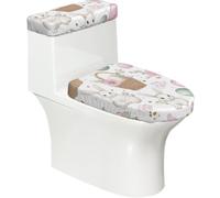 Funda elástica para tapa de inodoro y tapa de tanque de inodoro con parte inferior elástica, funda suave para asiento de inodoro, bonitos huevos de Pascua, conejos para decoración del hogar, juego de