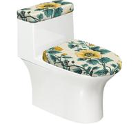 Funda elástica para tapa de inodoro y tapa de tanque de inodoro con parte inferior elástica, funda suave para asiento de inodoro, diseño vintage de flores amarillas para decoración del hogar, juego de