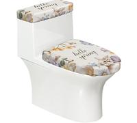 Funda elástica para tapa de inodoro y tapa de tanque de inodoro con parte inferior elástica, funda suave para asiento de inodoro, acuarela de primavera, conejo floral para decoración del hogar, juego