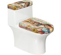 Funda elástica para tapa de inodoro y tapa de tanque de inodoro con parte inferior elástica, funda suave para asiento de inodoro, diseño retro de huevos de Pascua, conejito en rayas para decoración