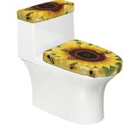 Funda elástica para tapa de inodoro y tapa de tanque de inodoro con parte inferior elástica, funda suave para asiento de inodoro, diseño de abeja y girasol para decoración del hogar, juego de 2