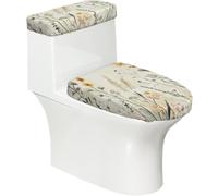 Funda elástica para tapa de inodoro y tapa de tanque de inodoro con parte inferior elástica, funda suave para asiento de inodoro, flores silvestres y plantas botánicas para decoración del hogar, juego