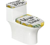 Funda elástica para tapa de inodoro y tapa de tanque de inodoro con parte inferior elástica, funda suave para asiento de inodoro Bless Home, corona de limón en tablero de madera para decoración del