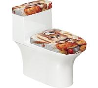 Funda elástica para tapa de inodoro y tapa de tanque de inodoro con parte inferior elástica, funda suave para asiento de inodoro de Acción de Gracias, lindo gato chef para decoración del hogar, juego