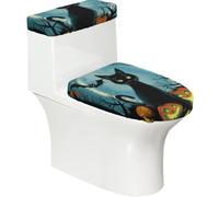 Funda elástica para tapa de inodoro y tapa de tanque de inodoro con parte inferior elástica, funda suave para asiento de inodoro de Halloween, calabaza, gato negro, hojas de arce para decoración del