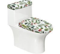 Funda elástica para tapa de inodoro y tapa de tanque de inodoro con parte inferior elástica, funda suave para asiento de inodoro, muérdago, hojas de frutas, ramas para decoración del hogar, juego de 2