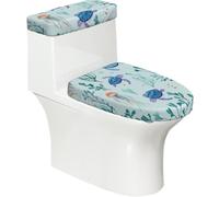 Funda elástica para tapa de inodoro y tapa de tanque de inodoro con parte inferior elástica, funda suave para asiento de inodoro, lindas tortugas marinas, medusas para decoración del hogar, juego de 2