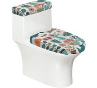 Funda elástica para tapa de inodoro y tapa de tanque de inodoro con parte inferior elástica, funda suave para asiento de inodoro, diseño bohemio de flores de peces para decoración del hogar, juego de