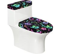 Funda elástica para tapa de inodoro y tapa de tanque de inodoro con parte inferior elástica, funda suave para asiento de inodoro de fantasía, Halloween, cara de gato, hueso para decoración del hogar