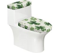 Funda elástica para tapa de inodoro y tapa de tanque de inodoro con parte inferior elástica, funda suave para asiento de inodoro del día de San Patricio, hojas de trébol sobre cuadros para decoración