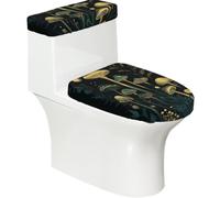 Funda elástica para tapa de inodoro y tapa de tanque de inodoro con parte inferior elástica, funda suave para asiento de inodoro, plantas botánicas, hongos en la noche oscura, para decoración del