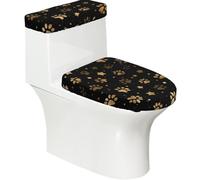 Funda elástica para tapa de inodoro y tapa de tanque de inodoro con parte inferior elástica, funda suave para asiento de inodoro con estrellas doradas, huellas de perro para decoración del hogar