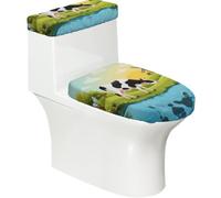 Funda elástica para tapa de inodoro y tapa de tanque de inodoro con parte inferior elástica, funda suave para asiento de inodoro, diseño de vaca de dibujos animados, molino de viento para decoración
