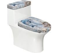 Funda elástica para tapa de inodoro y tapa de tanque de inodoro con parte inferior elástica, funda suave para asiento de inodoro, timón náutico, delfín marino sobre madera, para decoración del hogar
