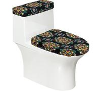 Funda elástica para tapa de inodoro y tapa de tanque de inodoro con parte inferior elástica, funda suave para asiento de inodoro, diseño floral mexicano para decoración del hogar, juego de 2