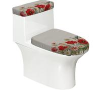 Funda elástica para tapa de inodoro y tapa de tanque de inodoro con parte inferior elástica, funda suave para asiento de inodoro, diseño de margaritas, amapola floral en rústico, para decoración del