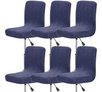 Funda Elástica Taburete de Bar con Respaldo Impermeable, Fundas de Silla de Jacquard con Base Elástica for Sille Giratoria de Altura Mostrador Pub, Isla de Cocina, Bar de Casa(Azul marino,Set of 6)
