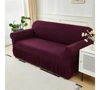 Funda elástica universal para sofá de 2 plazas, antideslizante, color oscuro con faldón, protector de sillón, funda de sofá suave rojo morado para muebles de 1/2/3/4 asientos.