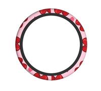 Funda elástica universal para volante, color rosa y rojo, con texto en inglés "Love Hears Valentine's Day" de 15 pulgadas, protector antideslizante y fácil de instalar para coche, camión, SUV