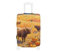 Funda elástica y duradera para equipaje, resistente a los arañazos, funda elástica para maleta, accesorios de viaje, para equipaje de 18 a 32 pulgadas, Hello Fall Autumn Cow Pumpkin Wheat Field, XL 29