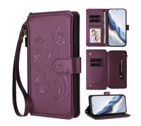 Funda Embossed Libro de Cuero para Samsung Galaxy A14 Billetera Premium Resistente Case Flip Folio Card Slot Holder Magnetic Stand Floral Zip Funda para Samsung Galaxy A14,Rojo Vino