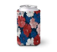 Funda enfriadora de latas de cerveza, acuarela, rojo, blanco, azul, flores, minimalista, enfriador de cerveza, soporte de bebidas aislado suave para fiestas, playa, eventos, hogar