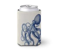 Funda enfriadora de latas de cerveza, azul marino, diseño de pulpo, enfriador de cerveza, soporte de bebidas aislado suave para fiestas, playa, eventos, hogar